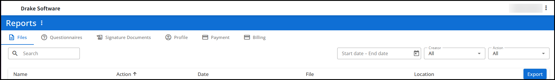 Reports selections in Drake Portals